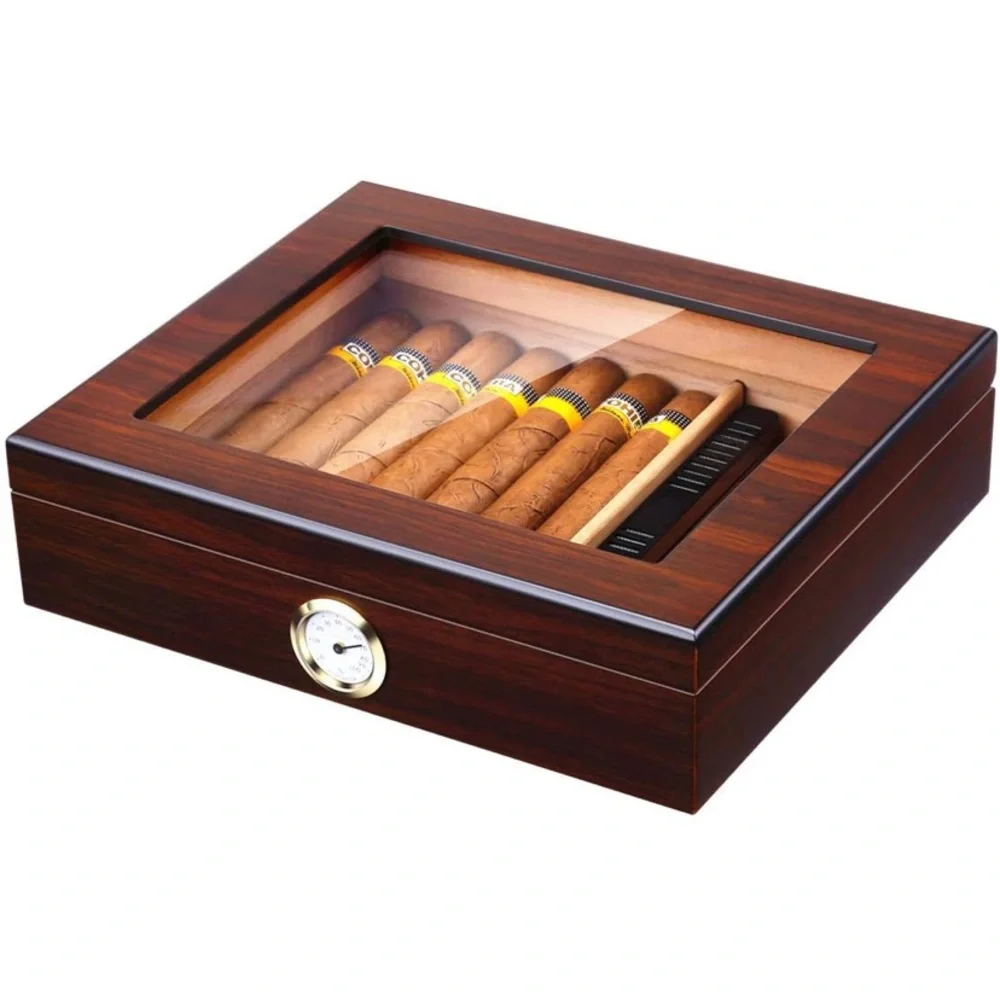 Wooden Cigar Humidor with Glass Top - Picture 1 of 4